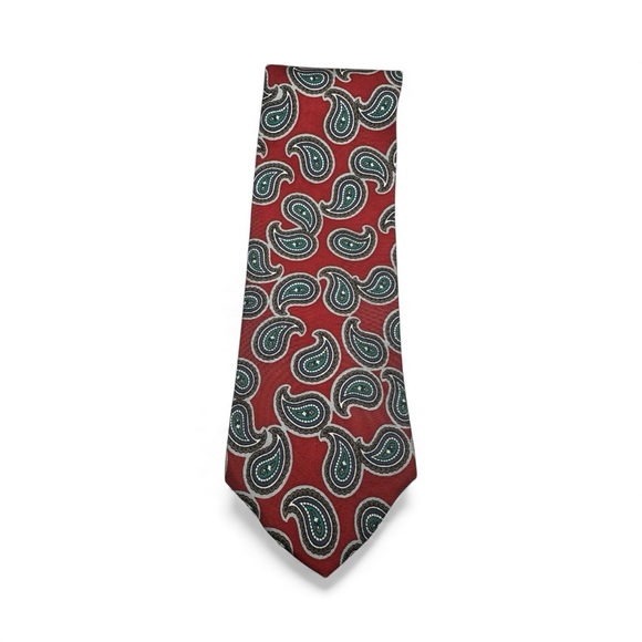 Vintage Boston Traders Silk Paisley Tie Red Teal Classic 90s Style 3.75”X 56” - Picture 9 of 13